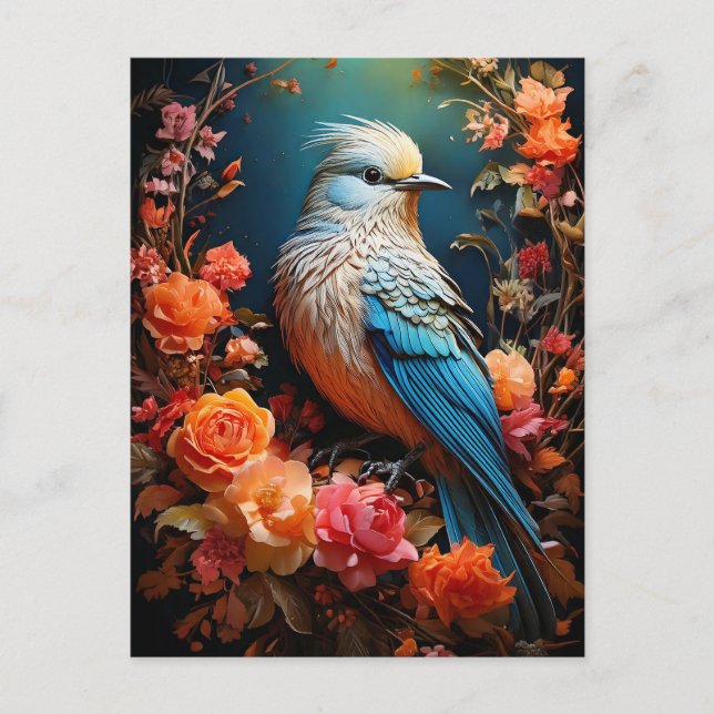 Carte Postale Oiseau Bleu de Nature Fantaisiste (Devant)