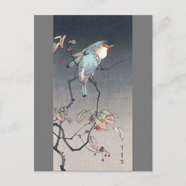 Carte Postale Oiseau bleu la nuit, Watanabe Seitei (Devant)