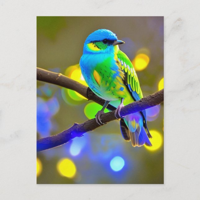 Carte postale Oiseau bleu vert Imaginaire (Devant)