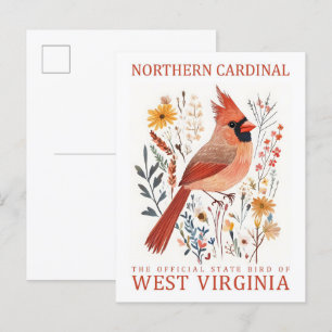 Carte Postale Oiseau cardinal du nord de la Virginie-Occidentale