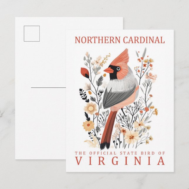 Carte Postale Oiseau cardinal du nord de la Virginie Travel (Devant / Derrière)
