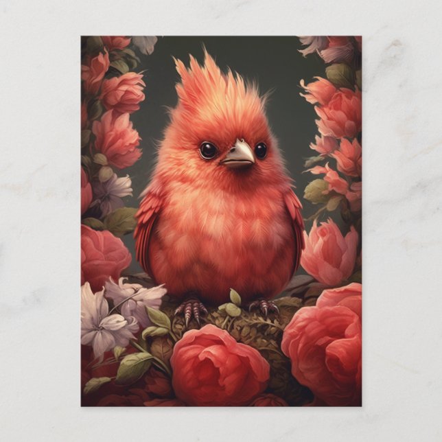 Carte Postale Oiseau Cardinal mignon - Peinture Whimsical (Devant)