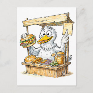 Carte Postale Oiseau de bande dessinée au stand de poisson