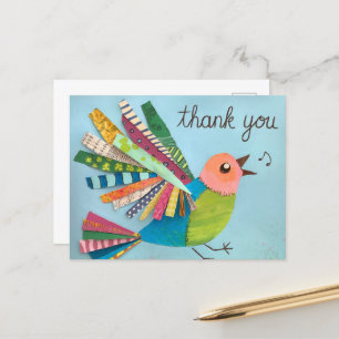 Carte Postale Oiseau de collage chantant Merci