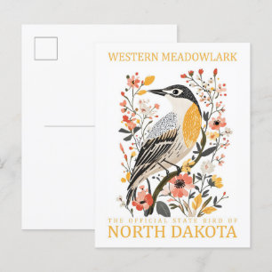 Carte Postale Oiseau de Meadowlark occidental du Dakota du Nord 