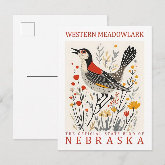 Carte Postale Oiseau de Meadowlark occidental du Nebraska États- (Devant / Derrière)