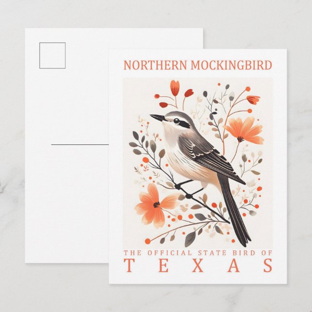 Carte Postale Oiseau de Mockingbird du Texas Travel (Devant / Derrière)