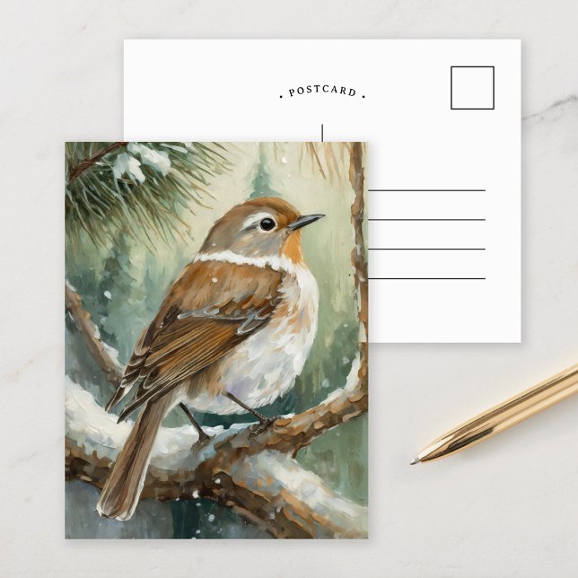 Carte Postale Oiseau d'hiver enneigé Art Moderne (Créateur téléchargé)