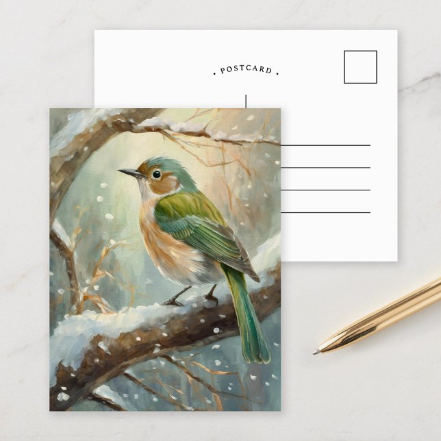 Carte Postale Oiseau d'hiver enneigé Art Moderne (Créateur téléchargé)