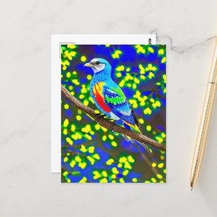 Carte Postale Oiseau d'Imaginaire coloré sur une branche