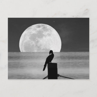 Carte postale Oiseau du lac et Pleine lune