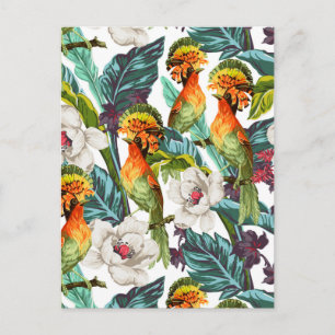 Carte Postale Oiseau Et Fleur Exotique Motif 2