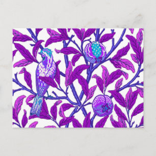 Carte Postale Oiseau et grenade Art Nouveau, Améthyste violet