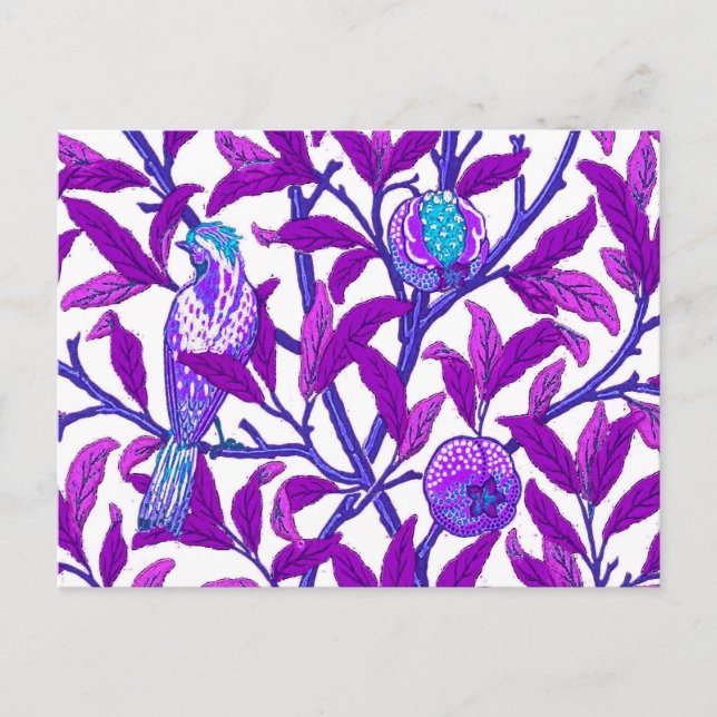 Carte Postale Oiseau et grenade Art Nouveau, Améthyste violet (Devant)