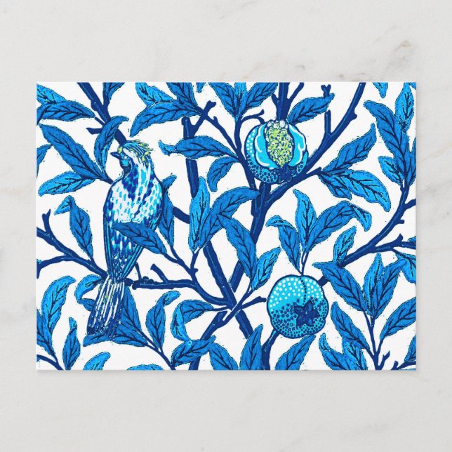 Carte Postale Oiseau et grenade Art Nouveau, Bleu de Cobalt (Devant)