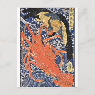Carte Postale Oiseau et homard Bois japonais Art Ukiyo-E