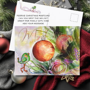 Carte Postale Oiseau et souris festifs peints à la main