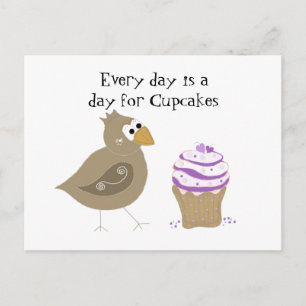 Carte Postale Oiseau Fantaisiste et Gâteau