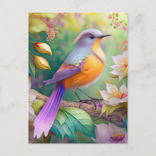 Carte Postale Oiseau Fantastique à Tête de Lavande et Poitrine O