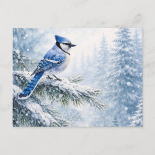 Carte Postale Oiseau geai bleu vibrant dans l'eau de la forêt en