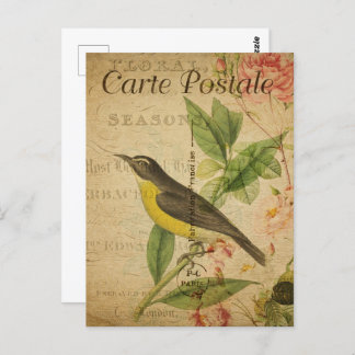 Carte Postale Oiseau jaune vintage