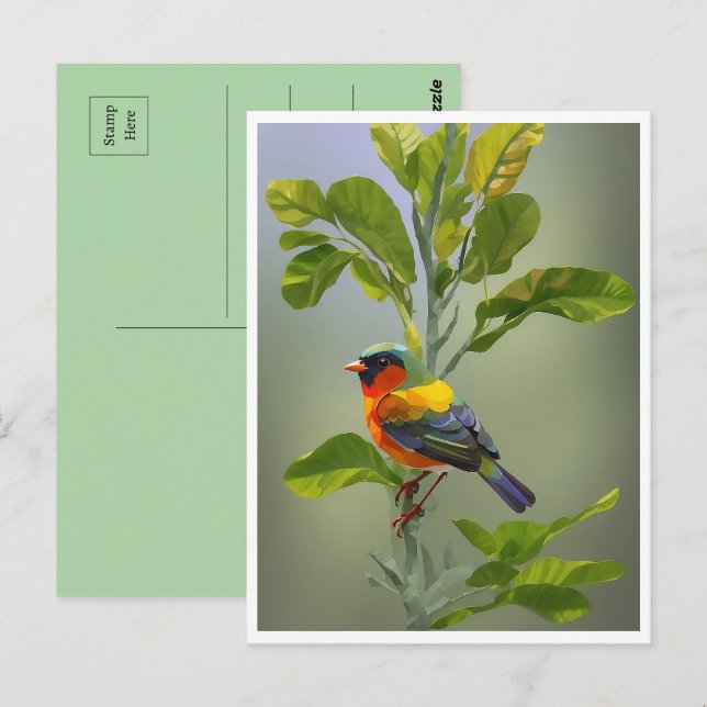 Carte Postale Oiseau lunaire Abstrait Sur Branche D'Arbre (Devant / Derrière)