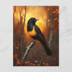 Carte Postale Oiseau perché sur la branche dans la forêt automna