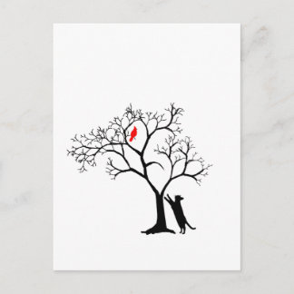 Carte Postale Oiseau rouge cardinal dans l'arbre d'hiver neigeux
