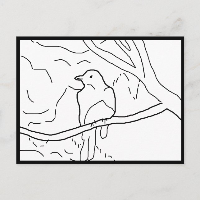 Carte postale - Oiseau sur Branche à Colorier (Devant)