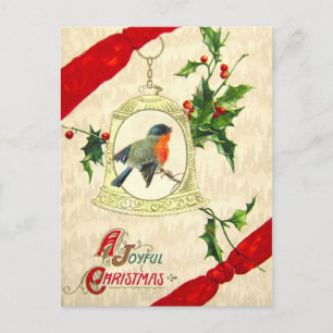 Carte Postale Oiseau sur une cloche avec Holly