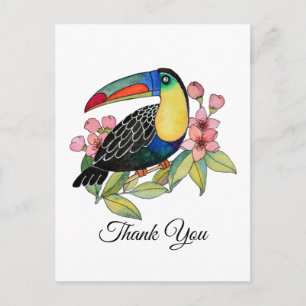 Carte Postale Oiseau Toucan à l'aquarelle avec des fleurs