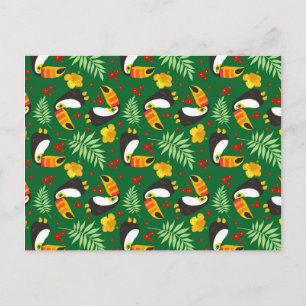 Carte Postale Oiseau Vert Feuille Orange Fleur Rouge Jungle Trop