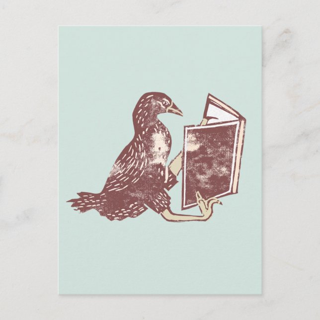 Carte Postale Oiseau Weka lisant un livre (Devant)