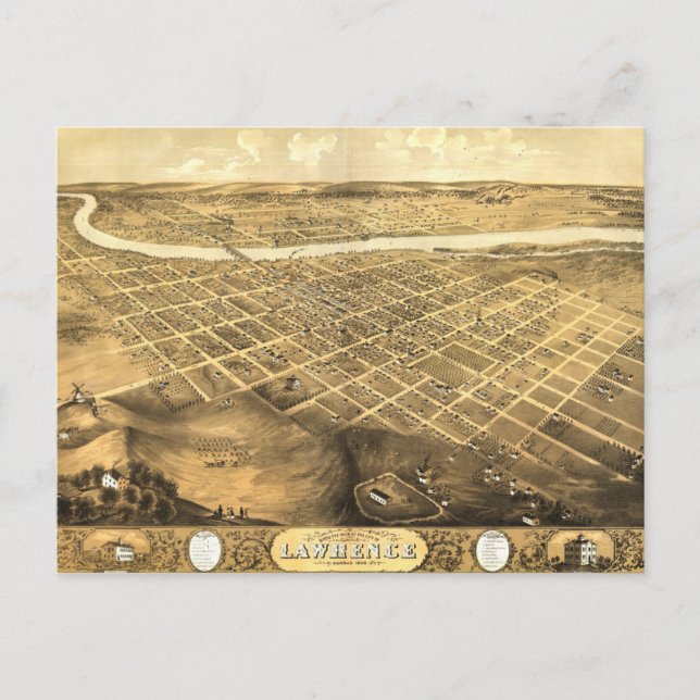 Carte Postale Oiseau's Eye View of Lawrence, Kansas (1869) (Devant)