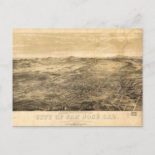 Carte Postale Oiseau's Eye View of San Jose, Californie (1869)