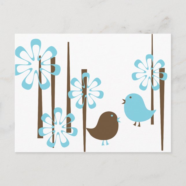 Carte Postale Oiseaux amicaux en bleu (Devant)