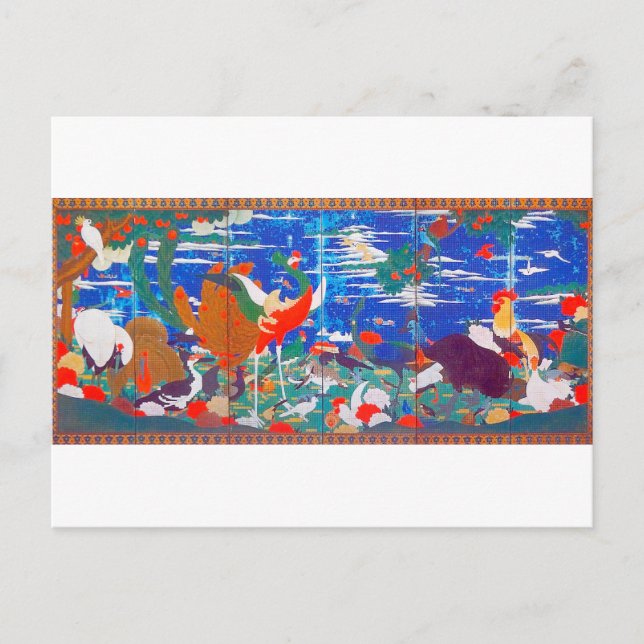 Carte Postale Oiseaux, Animaux et Plantes à Fleurs (Gauche) Jaku (Devant)