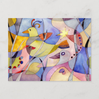 Carte Postale Oiseaux aquarelle inspirants
