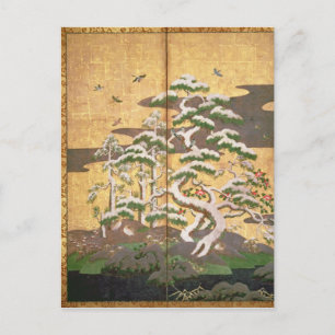 Carte Postale Oiseaux avec des fleurs d'automne et d'hiver