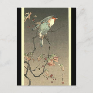 Carte Postale Oiseaux bleus à la nuit par Seitei Watanabe 1851-1