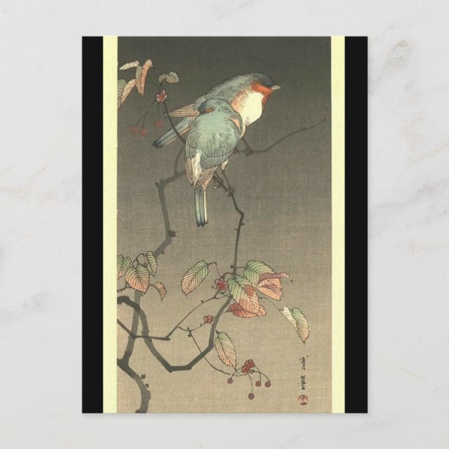 Carte Postale Oiseaux bleus à la nuit par Seitei Watanabe 1851-1 (Devant)