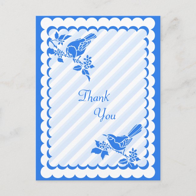 Carte Postale Oiseaux Bleus Léger Avec Merci Diagonal (Devant)