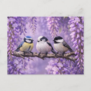 Carte Postale Oiseaux chanteurs sur la branche de fleur de glyci