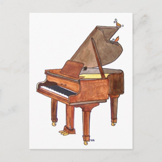 Carte Postale Oiseaux chanteurs sur l'aquarelle Grand Piano (Devant)