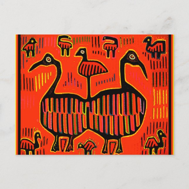 Carte Postale Oiseaux colorés d'art populaire (Devant)