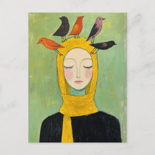 Carte Postale Oiseaux Colorés sur Sa Tête