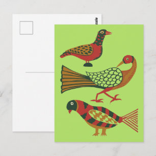 Carte Postale Oiseaux d'art floral américain vintage folk art