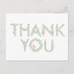 Carte Postale Oiseaux de l'amour et lettres Merci