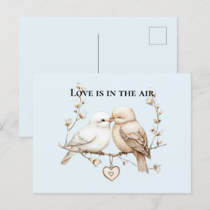 Carte Postale Oiseaux de l'amour romantique Nuage Cœur