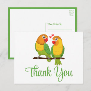 Carte Postale Oiseaux de l'amour Vert Jaune Inséparables Mariage